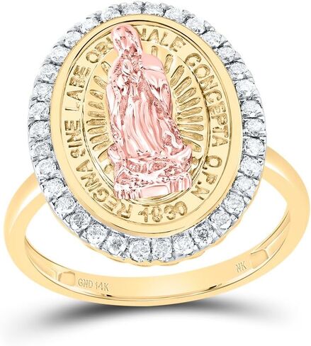 خاتم Jewels By Lux 14k ثلاثي الألوان 14k ثلاثي الألوان 1/3 Cttw Diamond Fashion Virgin Mother Mary بيضاوي لحفلات الزفاف والخطوبة والذكرى السنوية للسيدات، مقاس نسائي: 5-9 in Kuwait
