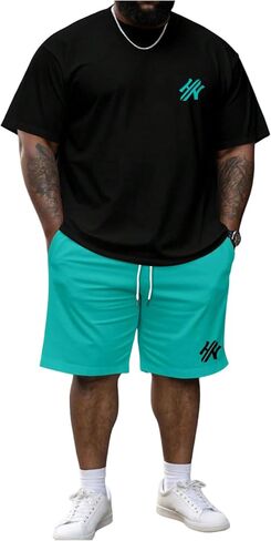 VIPWOLF Men's Big and Tall Casual Outfits Short Sleeve Baggy Tshirt Shirts and Graphic Track Shorts Summer Clothes in Kuwait