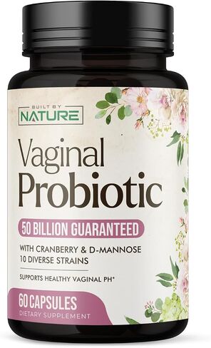 Built by Nature Vaginal Probiotics for Women – pH Balance & Feminine Health with Prebiotics, Lactobacillus & Cranberry Extract – 50 Billion CFU – Support UT, Vaginal Odor & Flora – 60 Capsules in Kuwait