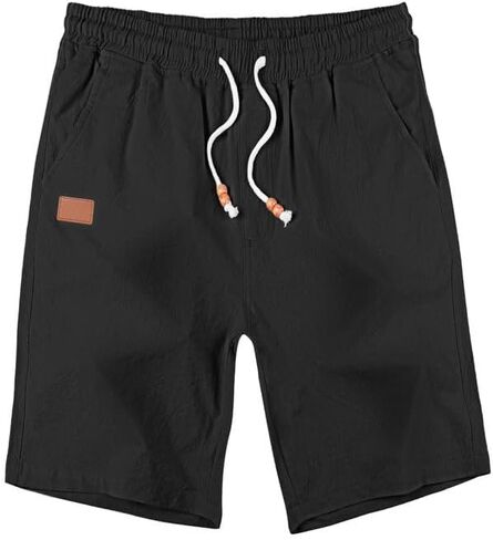 Men's Cotton Linen Shorts 9 inch Drawstring Casual Elastic Waist Summer Beach Vacation with Pockets in Kuwait
