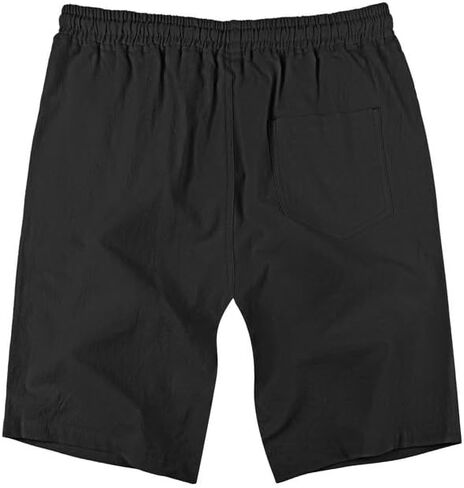 Men's Cotton Linen Shorts 9 inch Drawstring Casual Elastic Waist Summer Beach Vacation with Pockets in Kuwait