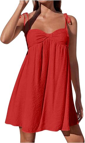 Casual Summer Dresses for Women Cotton Spaghetti Strap Ruched Flowy Mini Sundress Boho Beach Vacation Outfits in Saudi Arabia