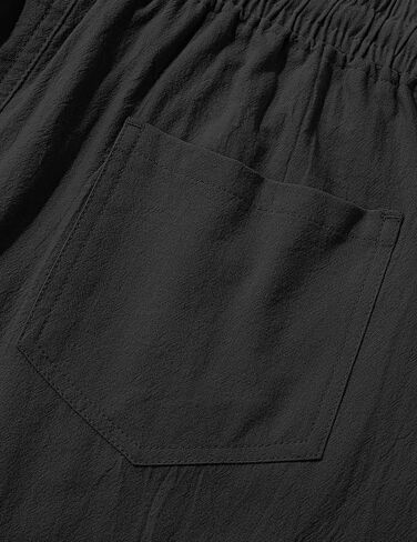 Men's Cotton Linen Shorts 9 inch Drawstring Casual Elastic Waist Summer Beach Vacation with Pockets in Kuwait