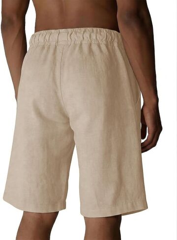 BUXKR Mens Cotton Linen Shorts Casual Elastic Waist Drawstring Summer Vacation Yoga Beach Shorts with Pockets in Saudi Arabia