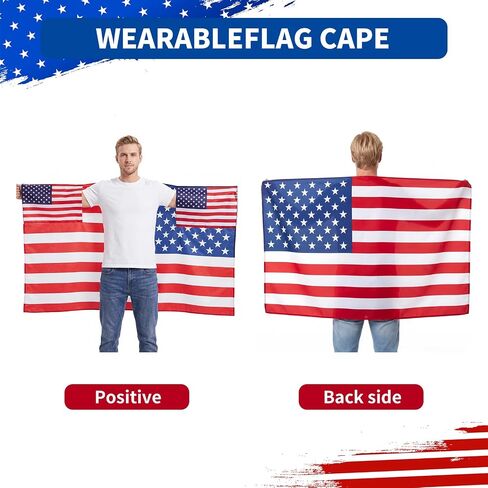 American Flag Costume Cape, 4th of July Wearable with Sleeves Classic Flag, 250th Anniversary USA Costume in Saudi Arabia