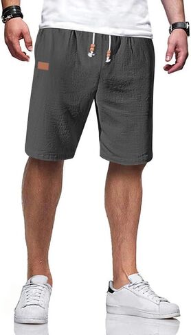 Men's Cotton Linen Shorts 9 inch Drawstring Casual Elastic Waist Summer Beach Vacation with Pockets in Kuwait