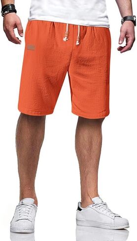 Men's Cotton Linen Shorts 9 inch Drawstring Casual Elastic Waist Summer Beach Vacation with Pockets in Kuwait