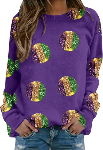 Women Sweatshirts Dressy Gold Tee Ladies Activewear Mardi Gras Pullover Top Shorts Outfits for Men Shirt in Saudi Arabia