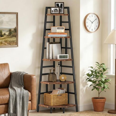 CHOEZON 70.1-Inch 5-Tier Tall Corner Shelf, Narrow Bookshelf for Small Spaces, Industrial Bookcase Display Stand for Living Room, Bedroom, Office, Rustic Brown TCJ25BF in Kuwait