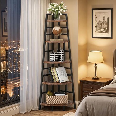 CHOEZON 70.1-Inch 5-Tier Tall Corner Shelf, Narrow Bookshelf for Small Spaces, Industrial Bookcase Display Stand for Living Room, Bedroom, Office, Rustic Brown TCJ25BF in Kuwait