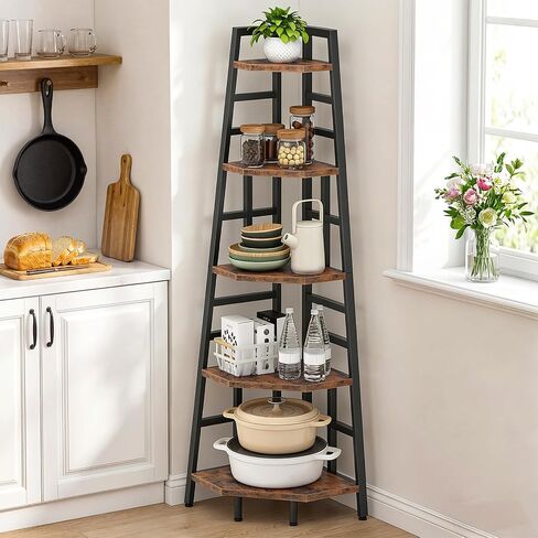 CHOEZON 70.1-Inch 5-Tier Tall Corner Shelf, Narrow Bookshelf for Small Spaces, Industrial Bookcase Display Stand for Living Room, Bedroom, Office, Rustic Brown TCJ25BF in Kuwait