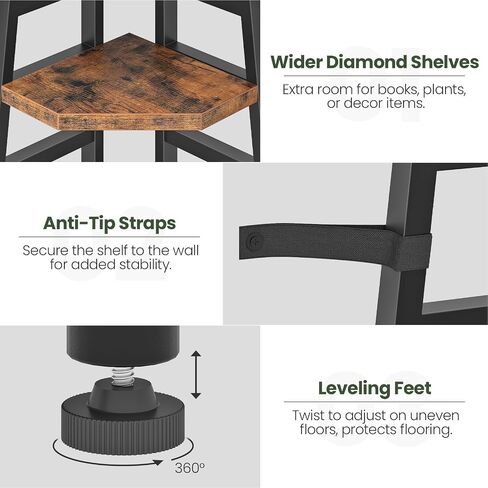 CHOEZON 70.1-Inch 5-Tier Tall Corner Shelf, Narrow Bookshelf for Small Spaces, Industrial Bookcase Display Stand for Living Room, Bedroom, Office, Rustic Brown TCJ25BF in Kuwait