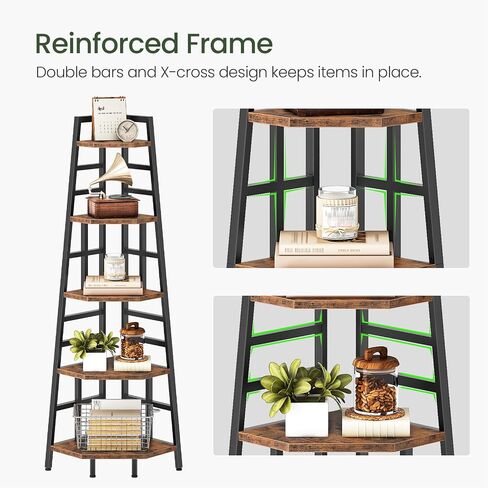 CHOEZON 70.1-Inch 5-Tier Tall Corner Shelf, Narrow Bookshelf for Small Spaces, Industrial Bookcase Display Stand for Living Room, Bedroom, Office, Rustic Brown TCJ25BF in Kuwait