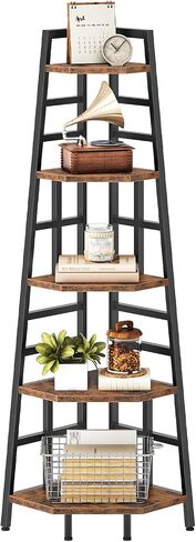 CHOEZON 70.1-Inch 5-Tier Tall Corner Shelf, Narrow Bookshelf for Small Spaces, Industrial Bookcase Display Stand for Living Room, Bedroom, Office, Rustic Brown TCJ25BF in Kuwait