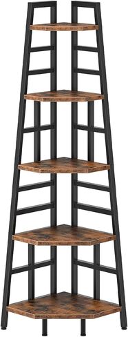 CHOEZON 70.1-Inch 5-Tier Tall Corner Shelf, Narrow Bookshelf for Small Spaces, Industrial Bookcase Display Stand for Living Room, Bedroom, Office, Rustic Brown TCJ25BF in Kuwait