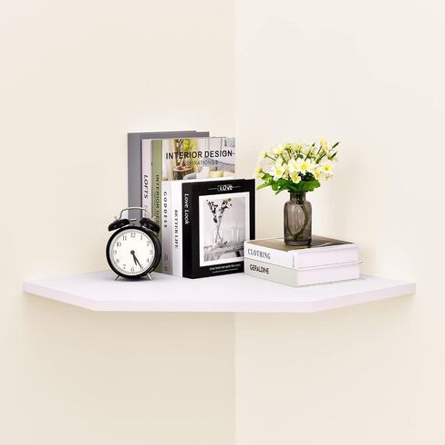 Large Floating Corner Wall Shelf with Cable Management, White MDF, Modern Home Decor, Book Display Storage in Saudi Arabia
