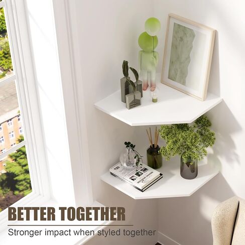Large Floating Corner Wall Shelf with Cable Management, White MDF, Modern Home Decor, Book Display Storage in Saudi Arabia