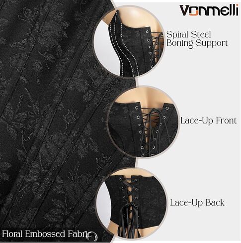 VONMELLI Corset Tops for Women Strapless Lace Up Overbust Bustier Women's Corset Crop Top, Black S in Saudi Arabia