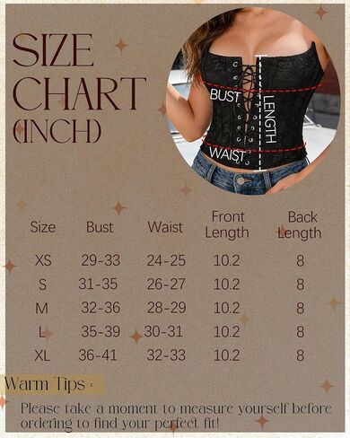 VONMELLI Corset Tops for Women Strapless Lace Up Overbust Bustier Women's Corset Crop Top, Black S in Saudi Arabia