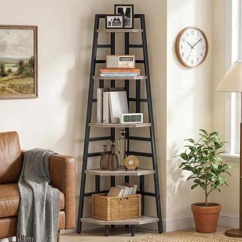 CHOEZON 70.1-Inch 5-Tier Tall Corner Shelf, Narrow Bookshelf for Small Spaces, Industrial Bookcase Display Stand for Living Room, Bedroom, Office, Rustic Brown TCJ25BF in Kuwait