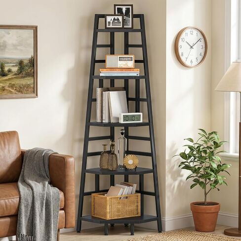 CHOEZON 70.1-Inch 5-Tier Tall Corner Shelf, Narrow Bookshelf for Small Spaces, Industrial Bookcase Display Stand for Living Room, Bedroom, Office, Rustic Brown TCJ25BF in Kuwait