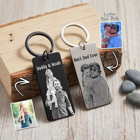 Personalized Photo Keychains for Dad, Custom Engraved Keychain with Picture, Father Day Gifts, Car Accessories Keepsake, New Dad Gifts in Kuwait