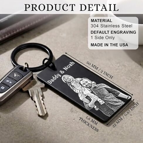 Personalized Photo Keychains for Dad, Custom Engraved Keychain with Picture, Father Day Gifts, Car Accessories Keepsake, New Dad Gifts in Kuwait