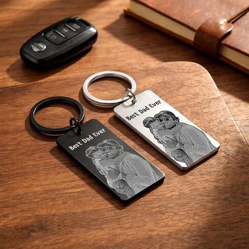 Personalized Photo Keychains for Dad, Custom Engraved Keychain with Picture, Father Day Gifts, Car Accessories Keepsake, New Dad Gifts in Kuwait
