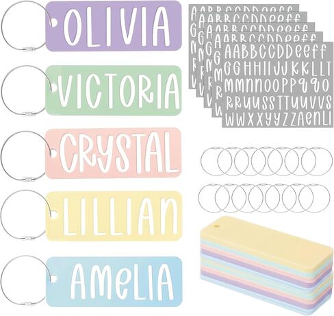 Mifoci 10 Pcs Personalized Name Acrylic Keychain Blanks with Silver Key Rings and White Letter Stickers Customizable Name Tags for Backpack Lunch Box Diaper Bag Gift for Her Him in Saudi Arabia