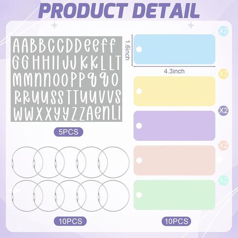 Mifoci 10 Pcs Personalized Name Acrylic Keychain Blanks with Silver Key Rings and White Letter Stickers Customizable Name Tags for Backpack Lunch Box Diaper Bag Gift for Her Him in Saudi Arabia