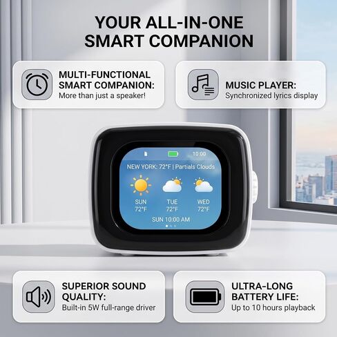 Touchscreen Bluetooth Speaker, 2.01 Inch HD Display with Calendar Calculator Alarm Clock Real Time Weather Forecast, for MP3 Player in Kuwait