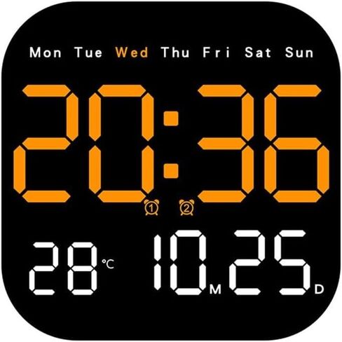 Digital Wall Clock with Remote Control, Large LED Display Shows Date Temperature Day, Countdown and Timer Functions, Adjustable Brightness, Alarm, for battery Powered in Saudi Arabia