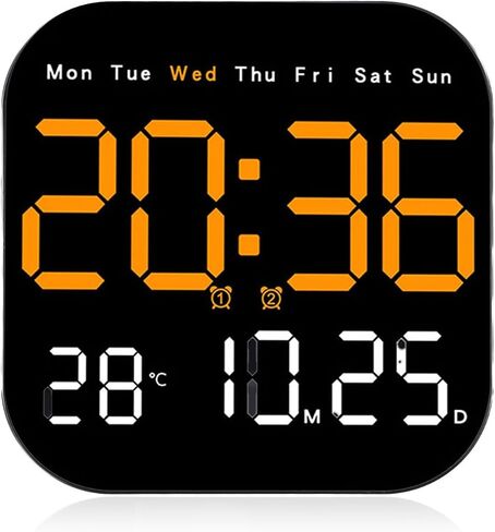 Digital Wall Clock with Remote Control, Large LED Display Shows Date Temperature Day, Countdown and Timer Functions, Adjustable Brightness, Alarm, for battery Powered in Saudi Arabia