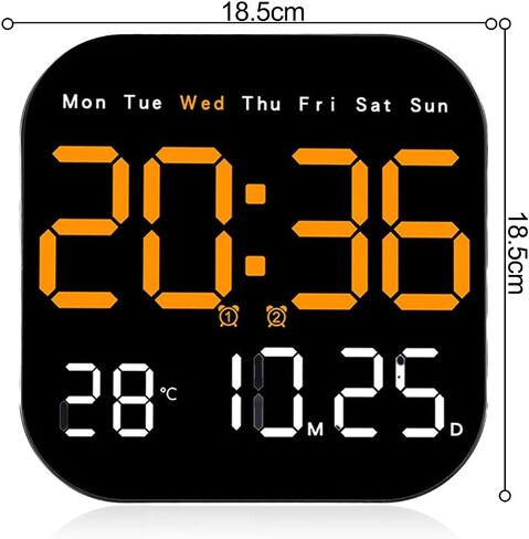 Digital Wall Clock with Remote Control, Large LED Display Shows Date Temperature Day, Countdown and Timer Functions, Adjustable Brightness, Alarm, for battery Powered in Saudi Arabia