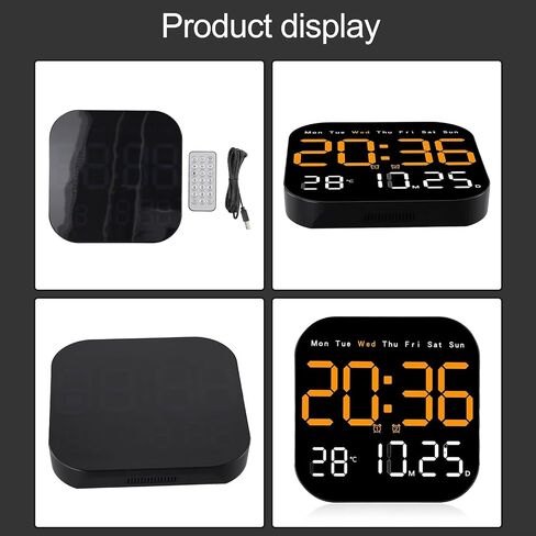 Digital Wall Clock with Remote Control, Large LED Display Shows Date Temperature Day, Countdown and Timer Functions, Adjustable Brightness, Alarm, for battery Powered in Saudi Arabia