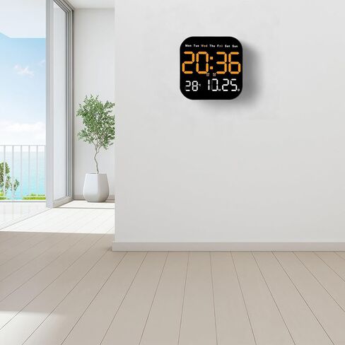 Digital Wall Clock with Remote Control, Large LED Display Shows Date Temperature Day, Countdown and Timer Functions, Adjustable Brightness, Alarm, for battery Powered in Saudi Arabia
