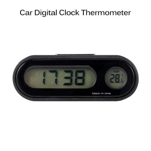 2 in 1 Car Digital Thermometer Clock, Large LCD Screen with Blue Backlight for Easy Reading, Compact Design for Car Motorcycle Office (Black) in Kuwait