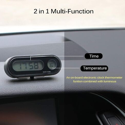 2 in 1 Car Digital Thermometer Clock, Large LCD Screen with Blue Backlight for Easy Reading, Compact Design for Car Motorcycle Office (Black) in Kuwait