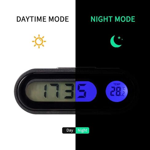 2 in 1 Car Digital Thermometer Clock, Large LCD Screen with Blue Backlight for Easy Reading, Compact Design for Car Motorcycle Office (Black) in Kuwait