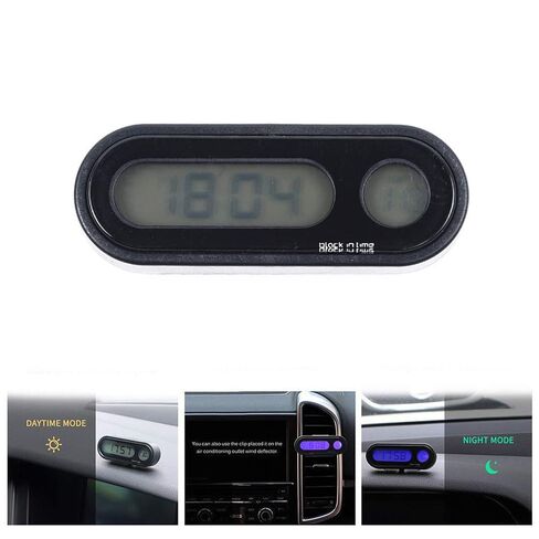 2 in 1 Car Digital Thermometer Clock, Large LCD Screen with Blue Backlight for Easy Reading, Compact Design for Car Motorcycle Office (Black) in Kuwait