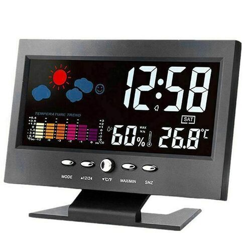 Cosiki Digital Weather Clock, Large Colorful Display Temperature Humidity Monitor, with Alarm Snooze Calendar for Indoor Home Office Wall Desk (Black) in Kuwait