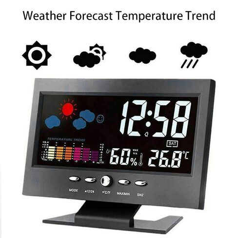 Cosiki Digital Weather Clock, Large Colorful Display Temperature Humidity Monitor, with Alarm Snooze Calendar for Indoor Home Office Wall Desk (Black) in Kuwait