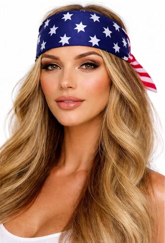 USA Bandana | USA Headband | US Headwear | 4th of July Bandana | Patriotic Headband | American Flag Bandanas | US Headscarf | American Head Scarf | Red, White, Blue | Adjustable Size | 40" in Kuwait
