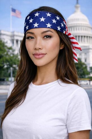 USA Bandana | USA Headband | US Headwear | 4th of July Bandana | Patriotic Headband | American Flag Bandanas | US Headscarf | American Head Scarf | Red, White, Blue | Adjustable Size | 40" in Kuwait