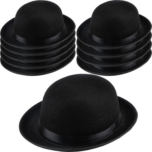 10 Pcs Adult Black Bowler Hats Felt Bowler Derby Hat Round Top Hat Gentlemen Party Hats for Men Women Halloween Dress Up Accessories in Kuwait