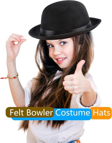 10 Pcs Adult Black Bowler Hats Felt Bowler Derby Hat Round Top Hat Gentlemen Party Hats for Men Women Halloween Dress Up Accessories in Kuwait