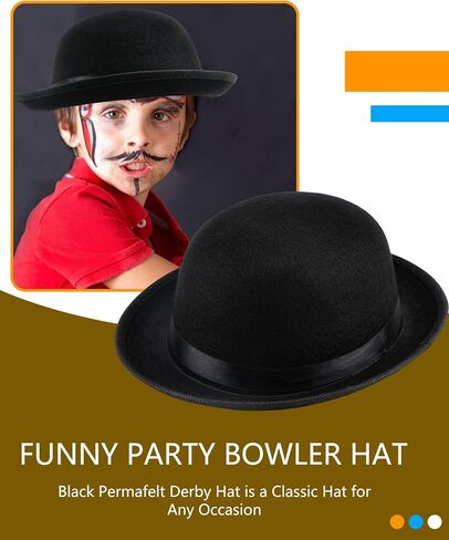 10 Pcs Adult Black Bowler Hats Felt Bowler Derby Hat Round Top Hat Gentlemen Party Hats for Men Women Halloween Dress Up Accessories in Kuwait