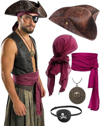 Verceco Pirate Hat Accessories Costume Set 5PC Adult Pirate Accessories for Halloween & Ren Faire in Saudi Arabia
