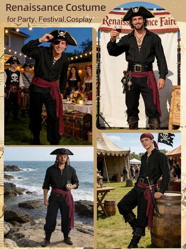 Verceco Pirate Hat Accessories Costume Set 5PC Adult Pirate Accessories for Halloween & Ren Faire in Saudi Arabia