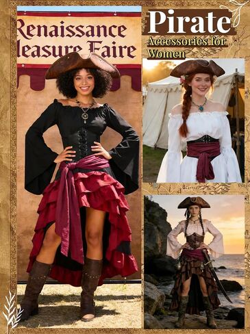 Verceco Pirate Hat Accessories Costume Set 5PC Adult Pirate Accessories for Halloween & Ren Faire in Saudi Arabia